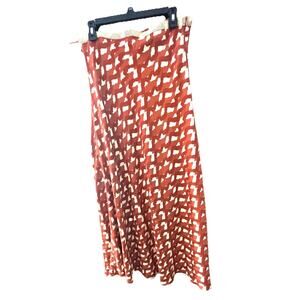 Zara Maxi Skirt Sz L Terracotta Cream Geometric Print Linen Viscose Blend Beach